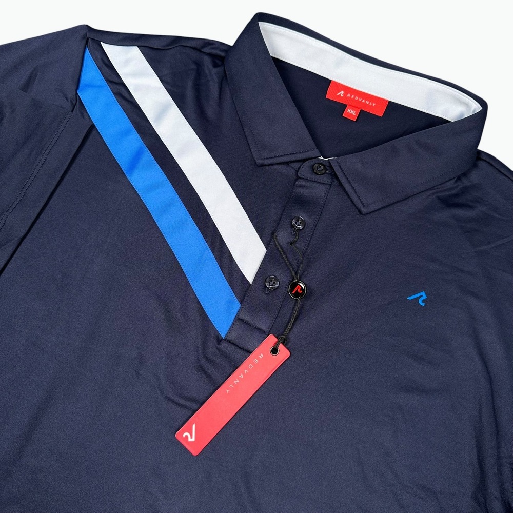 Redvanly Westin Polo Mens XXL Midnight Navy Striped Performance Golf Shirt R2506